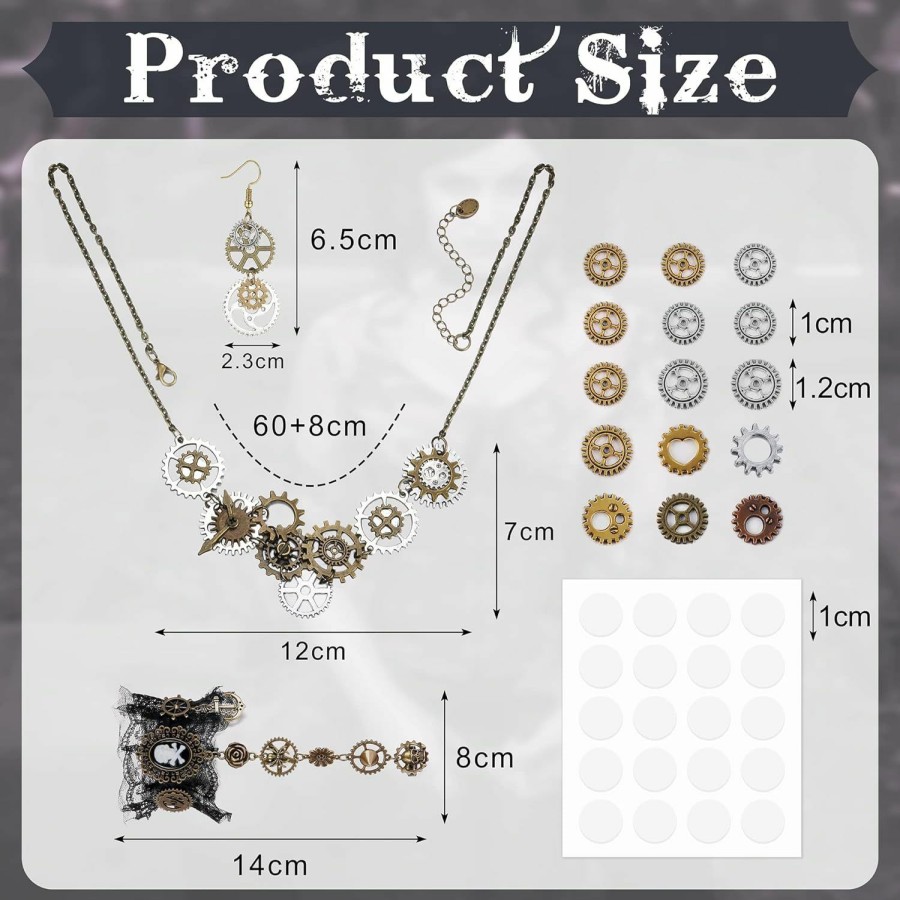 SAILIMUE Sailimue 20 Pieces Steampunk Accessories For Women Gothic Steampunk Gear Necklace Black Lace Bracelets Wristband Ring Steam Punk Earrings Gear Eye Halloween Jewelry Set Jewelry Sets