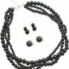 Yilanair Yilanair Pearl Layered Choker Necklace Set 3 Layer Bead Necklaces Non Pierced Clip On Earrings (Black) Jewelry Sets