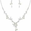 Mayfox Mayfox Wedding Marquise Cubic Zirconia Jewelry Set For Bride, Floral Leaf Vine Faux Pearl Bridal Necklace Earrings Set For Women Jewelry Sets