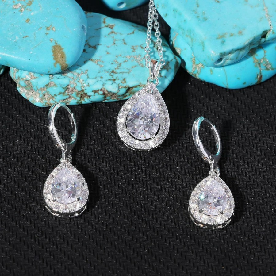 URMPTJ Urmptj Bridesmaid Jewelry Gifts Set For Wedding, Pear Cubic Zirconia Gemstone Necklace Earrings Gifts Set For Bridesmaid On Wedding Day Jewelry Sets