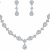 EleQueen Elequeen Women'S Silver-Tone Cubic Zirconia Teardrop Flower Bridal V-Necklace Jewelry Set Dangle Earrings Jewelry Sets