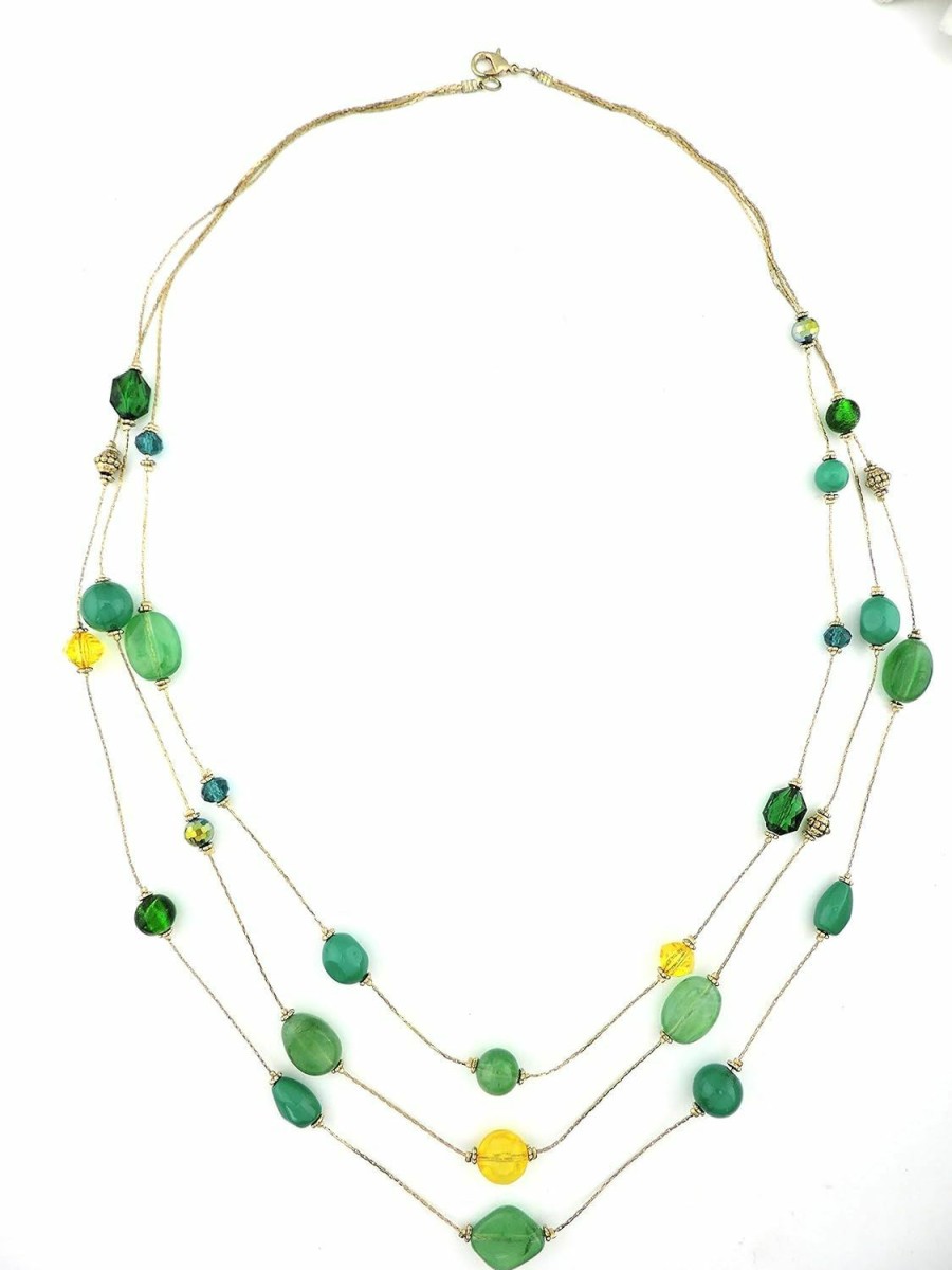 Coiris Coiris 3-Layer Illusion Line Long Necklace Earrings Set Ladies Green Beads Jewelry Sets