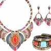 Drperfect Drperfect 3 Pieces African Jewelry Set For Women Ethnic Style Retro Boho Vintage Choker Necklace Earring Tribal Bracelet Collar Chunky African Bracelet Necklaces Dangle Earrings Costume Jewelry Jewelry Sets