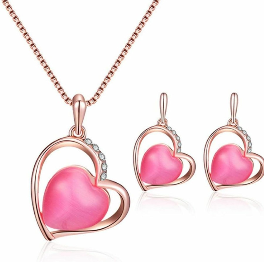 HSQYJ Fashion Love Heart And Faux Pearl Geometry Crystal Jewelry Set Gold Plated Water Drop Pendant Necklace And Stud Post Dangle Earrings For Women Ladies Gifts Jewelry Sets