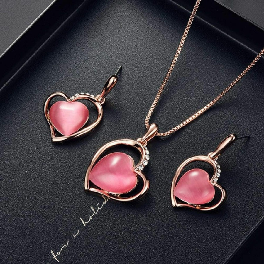 HSQYJ Fashion Love Heart And Faux Pearl Geometry Crystal Jewelry Set Gold Plated Water Drop Pendant Necklace And Stud Post Dangle Earrings For Women Ladies Gifts Jewelry Sets