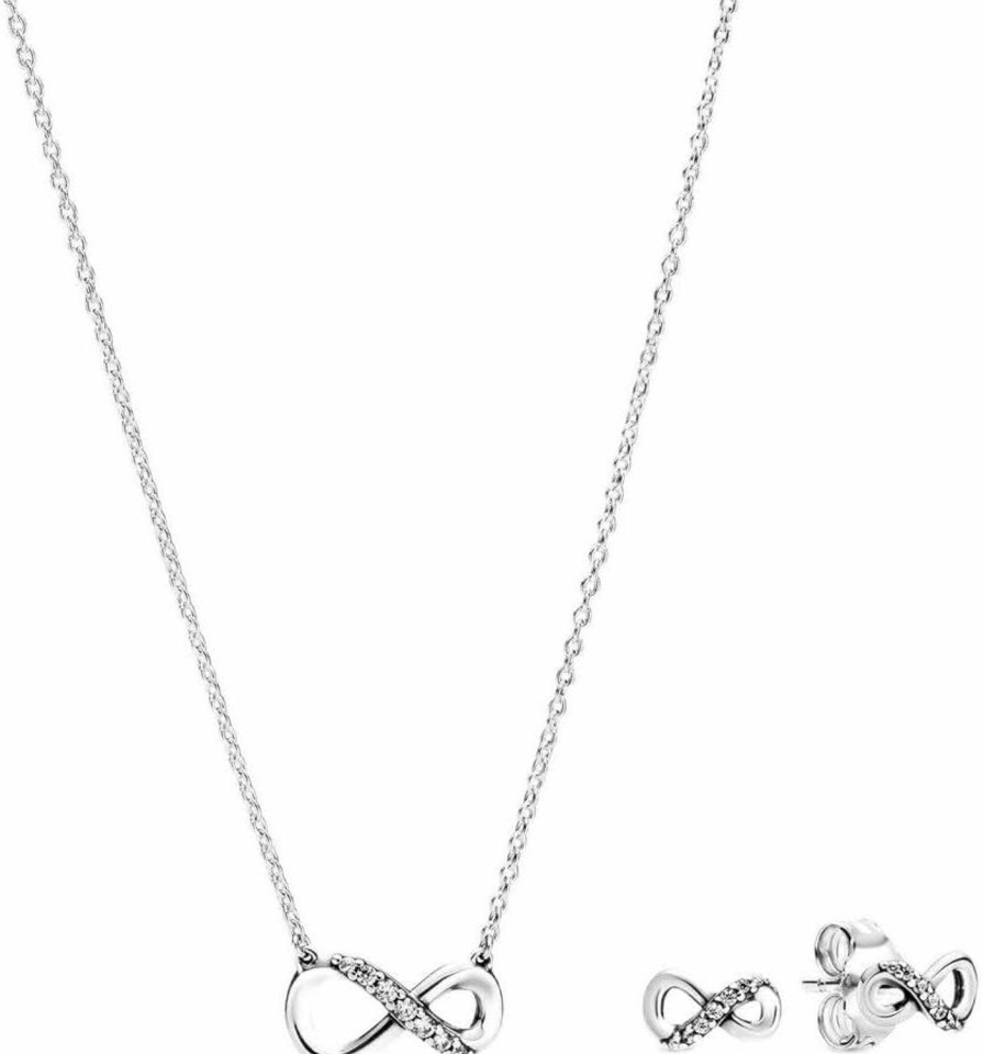 Pandora Pandora Infinity Gift Set - Women'S Sterling Silver Sparkling Infinity Stud Earrings & Collier Pendant Necklace, 50Cm - Jewellery Set With Gift Box Jewelry Sets