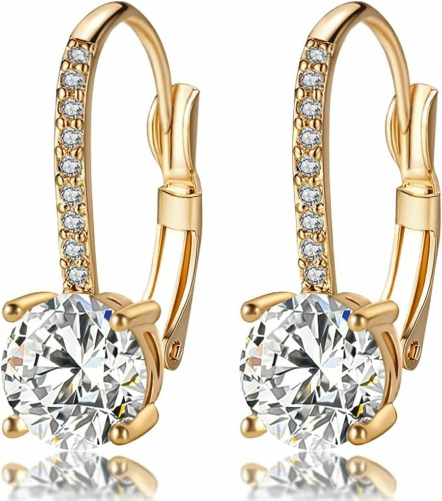 YUPHUNY Ladies 1 Carat Diamond Pendant Earrings 18K Gold Plated Cubic Zirconia Hanging Lever Bridal Earrings Girls And Women'S Fashion Jewelry Jewelry Sets