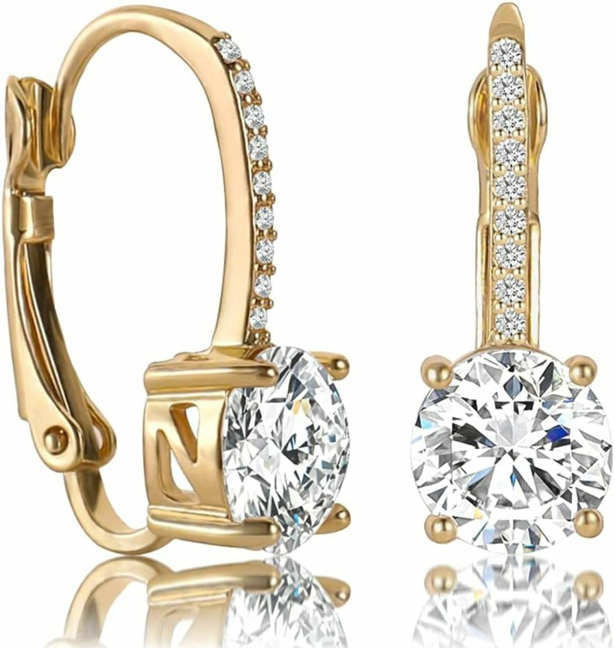 YUPHUNY Ladies 1 Carat Diamond Pendant Earrings 18K Gold Plated Cubic Zirconia Hanging Lever Bridal Earrings Girls And Women'S Fashion Jewelry Jewelry Sets