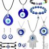 Fansilver Fansilver 11Pcs Evil Eye Necklaces Pendant For Women Men Hamsa Hand Necklace Bracelets Evil Eye Earrings Rings Turkish Protection Jewelry Set Boyfriend Girlfriend Friendship Gift Jewelry Sets