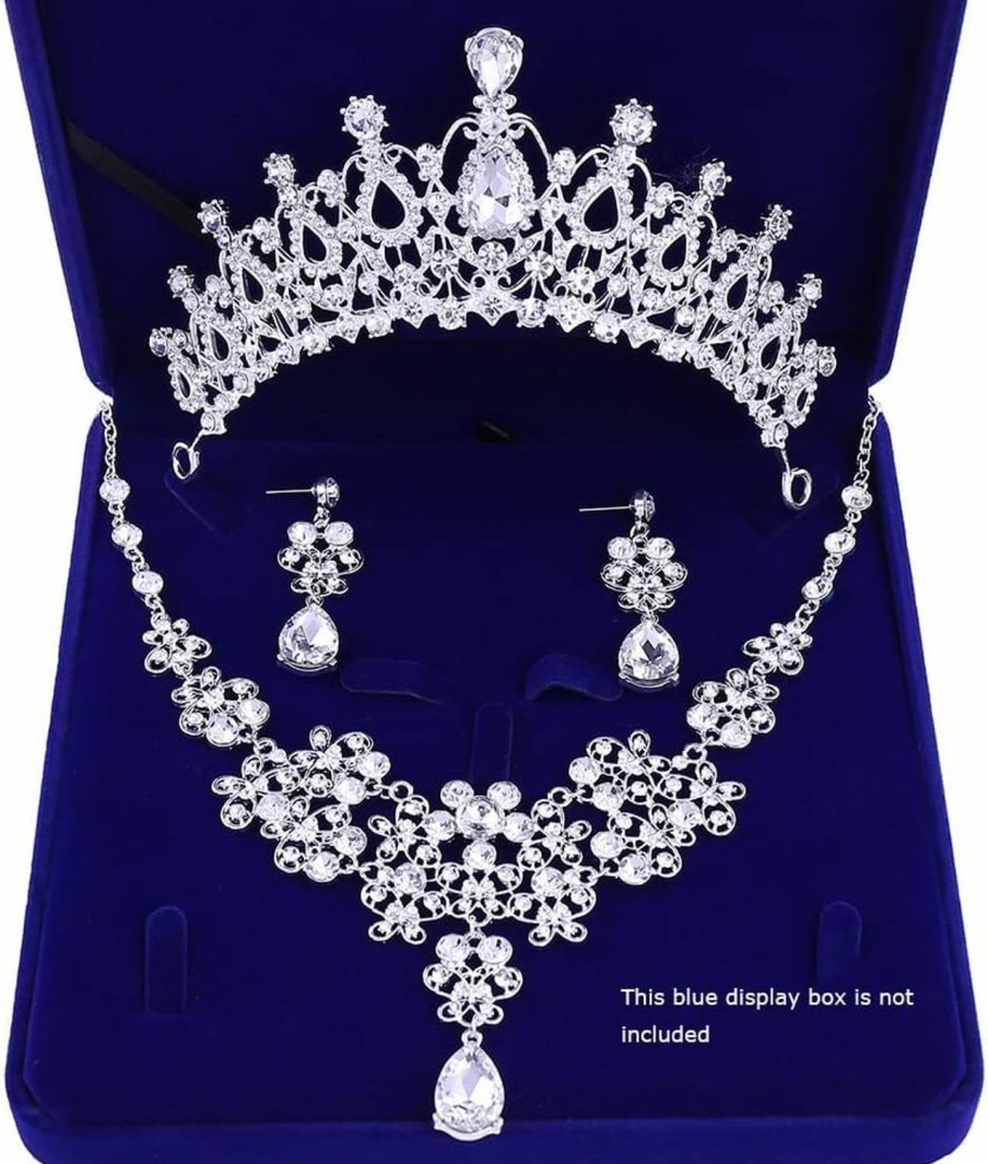 Jalisiol Jalisiol Bridal Wedding Jewelry Set, Luxury Crystal Rhinestone Hair Accessories Tiaras Crown Earrings Necklace Sets For Bride Wedding Prom Party Wedding Dress Jewelry Sets