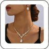 Unicra Unicra Bride Silver Bridal Necklace Earrings Set Crystal Bridal Wedding Jewelry Set Rhinestone Choker Necklace For Women And Girls (3 Piece Set - 2 Earrings And 1 Necklace) Jewelry Sets