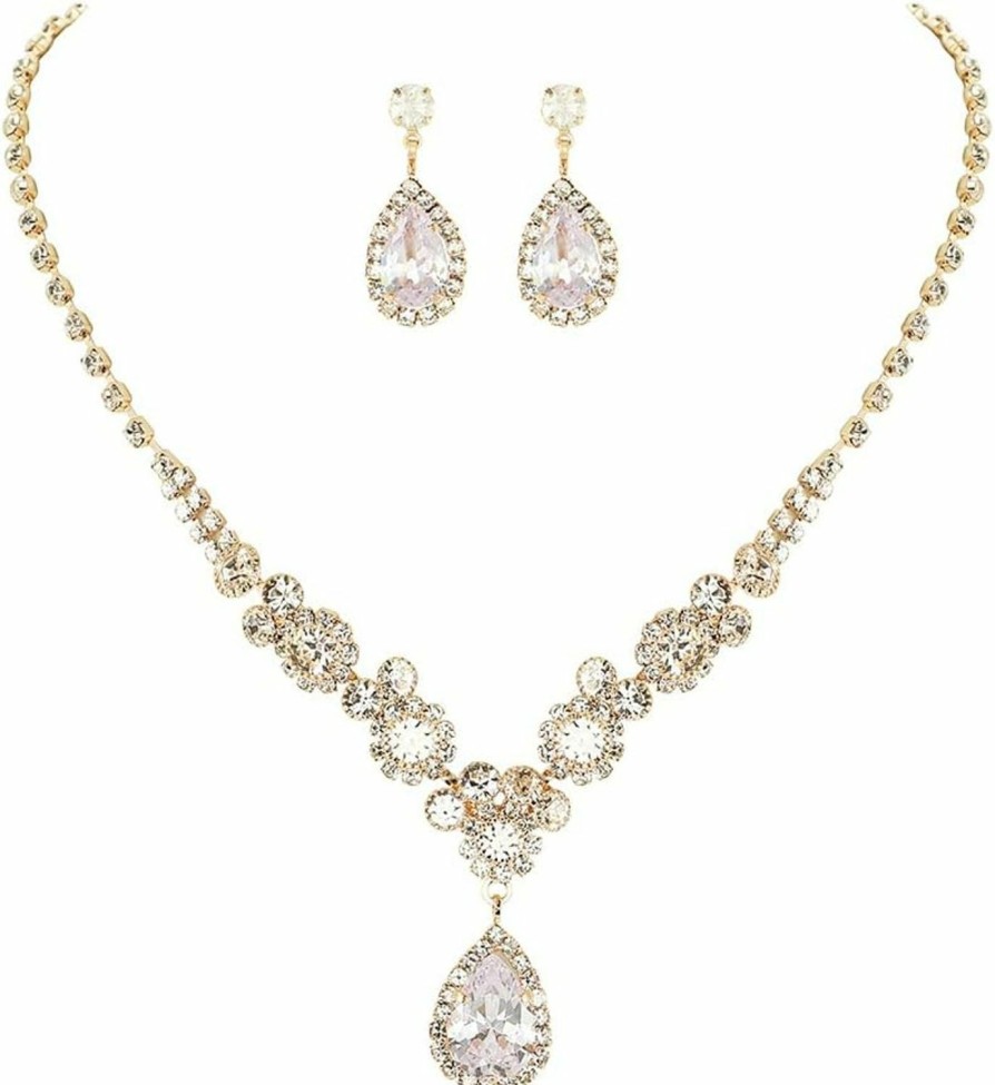 Unicra Unicra Bride Silver Bridal Necklace Earrings Set Crystal Bridal Wedding Jewelry Set Rhinestone Choker Necklace For Women And Girls (3 Piece Set - 2 Earrings And 1 Necklace) Jewelry Sets