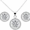 Cate & Chloe Cate & Chloe 18K White Gold Plated Halo Necklace And Stud Earring Set | Sparkling Silver Cz Jewelry Set For Women With Simulated Diamond Crystals, Fashion Jewelry Set For Girls, Gift For Her Jewelry Sets