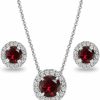 B. BRILLIANT B. Brilliant Sterling Silver Genuine, Created Or Simulated Gemstone Round Halo Necklace & Stud Earrings Jewelry Set For Women Girls W/Gift Box Jewelry Sets