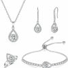 DHQH Dhqh 4Pcs Wedding Jewelry For Bridesmaid Cubic Zirconia Teardrop Necklace Earrings Bracelet Ring Set Bridesmaid Jewelry Set For Women Party Jewelry Gift Jewelry Sets