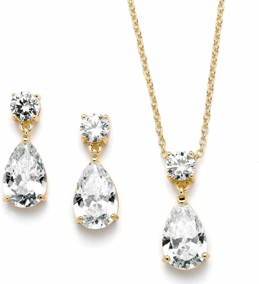 Mariell Mariell 14K Gold Plated Cz Teardrop Bridal Necklace And Earring Set For Weddings, Bridesmaids & Prom Jewelry Sets