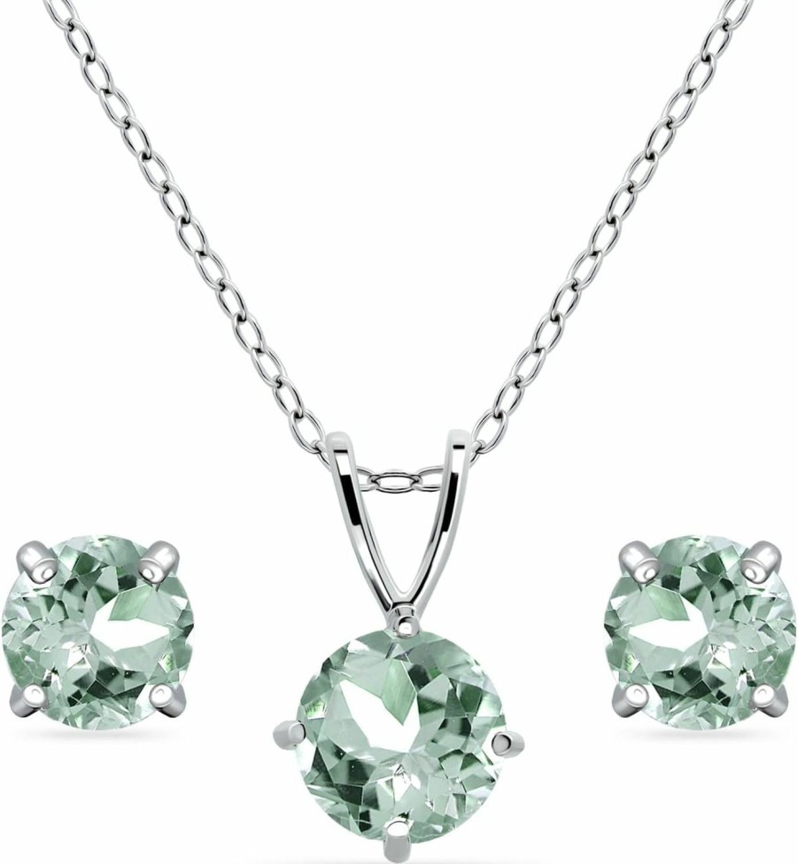 B. BRILLIANT Jewelry Sets For Women, Necklace And Earring Sets For Women, Birthstone Jewelry, Genuine Or Synthetic Gemstone, Round Solitaire, Pendant Necklace, Stud Earrings, Sterling Silver Jewelry Or Gold Flash Jewelry Sets