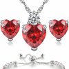 kai bao city Kai Bao City Hearts Necklace Necklace And Stud Earrings Bangle Set Simulated Ruby Crystal Silver Fashion Adjustable Jewelry For Women Teen Girls Wife Party Prom Engagement Wedding Gifts Jewelry Sets