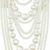 Fashion 21 Fashion 21 Women'S Chunky Multi-Strand Simulated Pearl Statement Necklace And Earrings Set In Cream Color Jewelry Sets