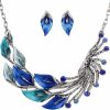 YAZILIND Yazilind Ethnic Style Tibetan Silver Peacock Crystal Chunky Bib Earrings Necklace Set Wedding Party Jewelry Sets