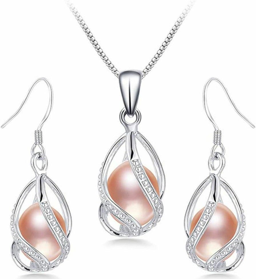 HENGSHENG Hengsheng 100% Natural Freshwater Pearl Jewelry Sets For Women Fashion 925 Sterling Silver Earrings&Pendant Wedding Jewelry Jewelry Sets