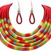 Wosois Wosois African Necklace Earrings Set Multilayer Woven Rope Choker Layered Strand Collar Statement Jewelry Accessories For Women And Girls Jewelry Sets