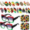 Riceshoot Riceshoot 22 Pcs Juneteenth Jewelry Set For Women Rasta African Beads Wood Earrings Afro Beaded Bracelet Queen Wooden Earrings Square Sunglasses Accessories For Girls Teens Costume Party Jewelry Sets