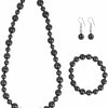 Heka Naturals Heka Naturals Shungite Crystal Bella Necklace, Small Sphere Earrings & Stretchy Bracelet Set Of 3 | Spiritual Chakra Healing Black Trendy Accessory For Protection Jewelry Sets