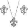 BERRICLE Berricle Sterling Silver Fleur De Lis Cubic Zirconia Cz Fashion Necklace And Earrings Set For Women, Rhodium Plated Jewelry Sets