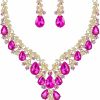 BriLove Brilove Women'S Wedding Bridal Austrian Crystal Teardrop Flower Cluster Statement Necklace Dangle Earrings Jewelry Set For Party Prom Jewelry Sets