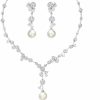 Crysdue Crysdue Women'S Wedding Bridal Jewelry Set For Brides Bridesmaids Cubic Zirconia Flower Vine Necklace Dangle Earrings Set For Prom Party Jewelry Sets