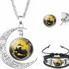 Aquasuki Hufflepuff Moon Pendant Badger Necklace, Hand Leather Bracelet, Earrings Jewelry Set Gifts For Friendship Women Man Jewelry Sets