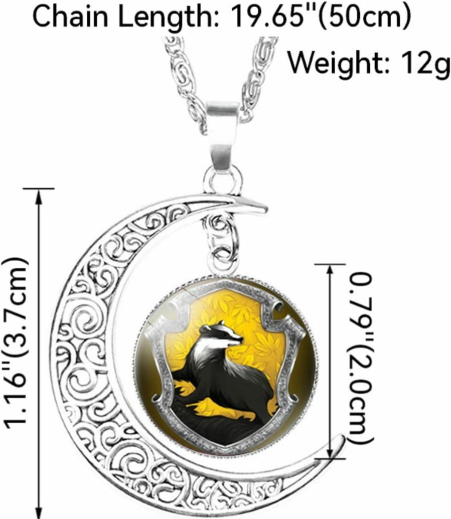 Aquasuki Hufflepuff Moon Pendant Badger Necklace, Hand Leather Bracelet, Earrings Jewelry Set Gifts For Friendship Women Man Jewelry Sets