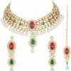 Aheli Aheli Indian Wedding Wear Beaded Faux Kundan Pearl Necklace Set With Maang Tikka Ethnic Fashion Jewelry For Women Jewelry Sets