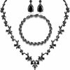 Hadskiss Black Costume Jewelry Set For Women, Necklace Dangle Earrings Bracelet Set With Black Cubic Zirconia Rhinestone Crystal For Wedding Prom Halloween Party Jewelry Jewelry Sets