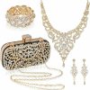 Quelay Quelay 4 Pcs Purse Rhinestone Jewelry Set Evening Clutch Bag Bling Crystal Necklace Dangle Earrings Bracelets Accessories Jewelry Sets