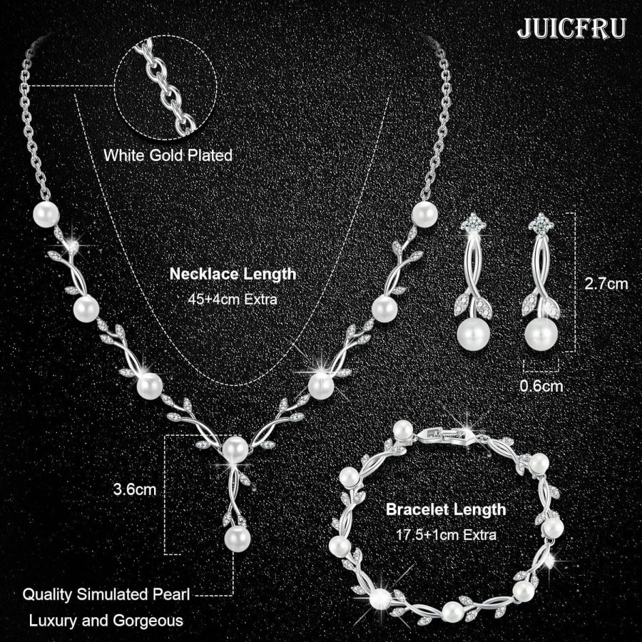 Juicfru Wedding Jewelry Set For Bride Bridal Jewelry Set For Wedding Cubic Zirconia Necklace Earrings Bracelet Sets For Bride Silver Jewelry Set For Women Bridesmaid Jewelry Set For Wedding Costume Jewelry Jewelry Sets