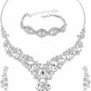 DIVINA VITAE Divina Vitae Silver Jewelry Set For Women Formal Wedding Party Prom Rhinestone Teardrop Necklace Earrings Bracelets Sets Sparkly Crystal Statement Necklace For Bridal Bridesmaid Dress Jewelry Sets