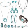 FINREZIO Finrezio Western Jewelry For Women Navajo Pearl Necklace Western Necklace Turquoise Dangle Earrings Boho Bracelet Turquoise Knuckle Rings Bohemian Jewelry Set For Cowgirls Jewelry Sets