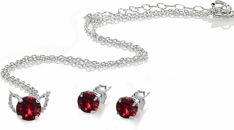 B. BRILLIANT B. Brilliant Sterling Silver Round Solitaire Colored Crystal Stud Earrings & Short Necklace Jewelry Set For Women Girls Jewelry Sets