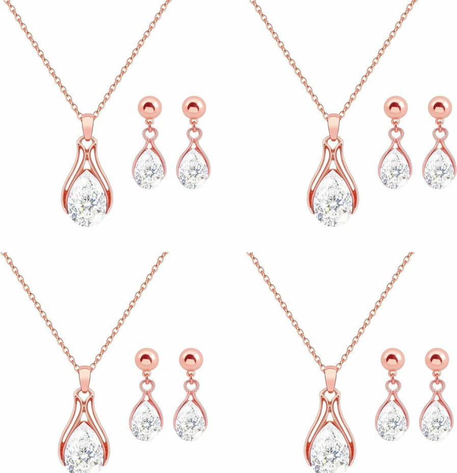 Amazon Dainty Bridesmaid Jewelry Set For Women Girls,1-4-6-8 Sets 14K Gold & Rose Gold & Silver Plated Pave Rhinestone With Crystal Necklace Earrings Set Gift For Wedding Engagement Anniversary Jewelry Sets