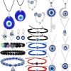 Svovin Svovin 23 Pieces Evil Eye Necklace Pendant For Women Men Turkish Lucky Blue Eyes Amulet Leather Rope Evil Eyes Earrings Bracelets Jewelry Set Jewelry Sets