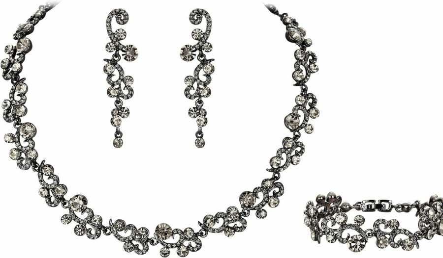 EVER FAITH Ever Faith Women'S Austrian Crystal Elegant Wedding Flower Wave Necklace Earrings Bracelet Set Jewelry Sets