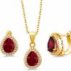 Gem Stone King Pendant And Earrings Jewelry Set For Women | 925 Sterling Silver | Blue Simulated Sapphire Green Nano Emerald Or Red Created Ruby | 6.50 Cttw | Pear Shape 9X7Mm | With 18 Inch Silver Chain) Jewelry Sets