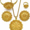 N-Made Beautifull Ethiopian Jewelry For Women Set - Ethiopian Traditional Jewelry - Eritrea Gold Jewelry - Ethiopia Jewelry Sets Pendant Necklaces Earrings Ring Bangles For Womens Gold Color Eritrean African Gifts Jewelry Sets