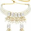 I Jewels I Jewels 18K Gold Plated Indian Wedding Bollywood Stone Studed Pearl Choker Necklace Jewellery Set With Earrings For Women & Girls (Ij355) Jewelry Sets