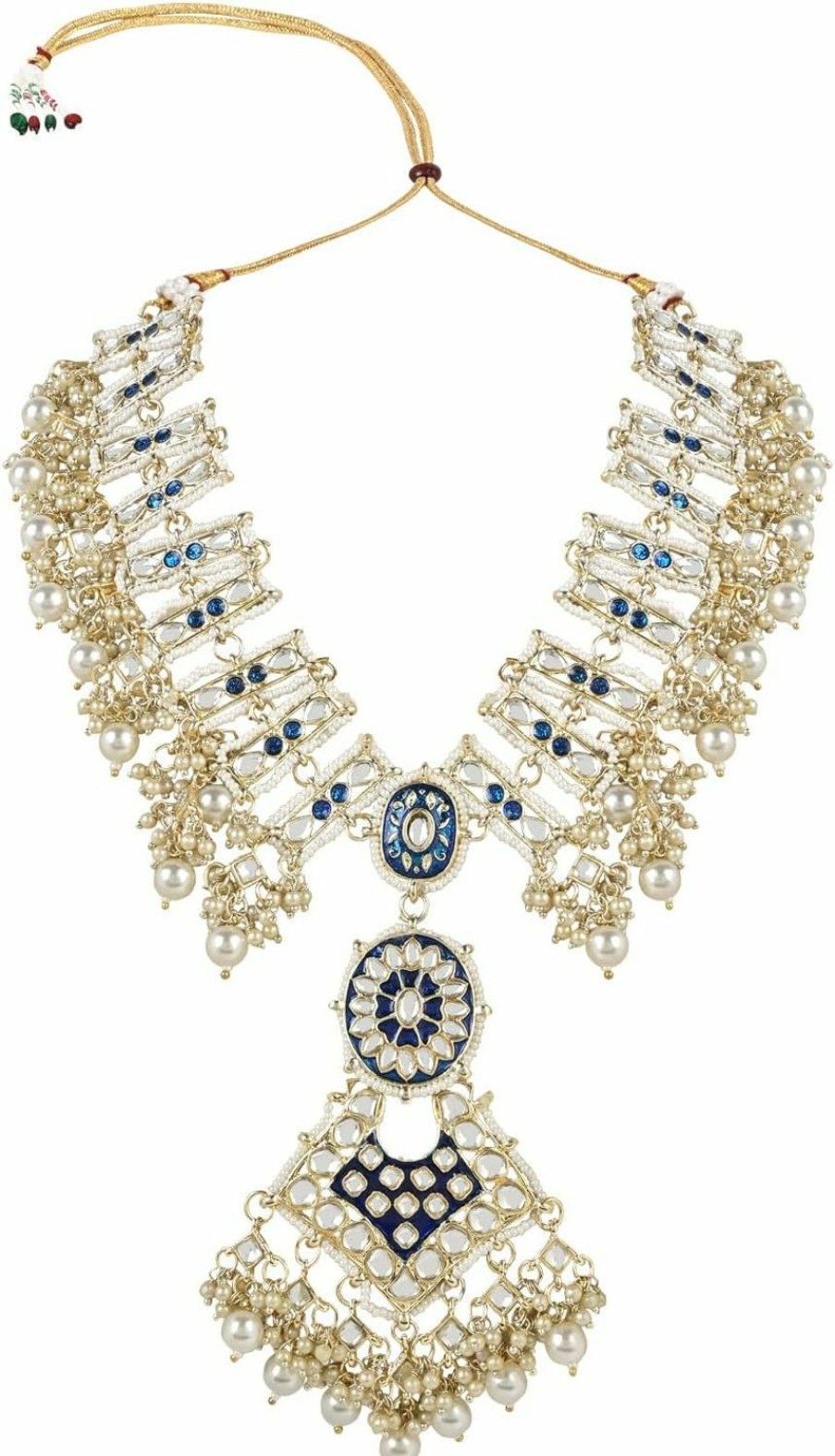 I Jewels I Jewels Gold Plated Indian Wedding Bollywood Pearl Kundan Studded Meenakari Necklace With Earring Maang Tikka Set For Women/Girls (K7224Bl) Jewelry Sets