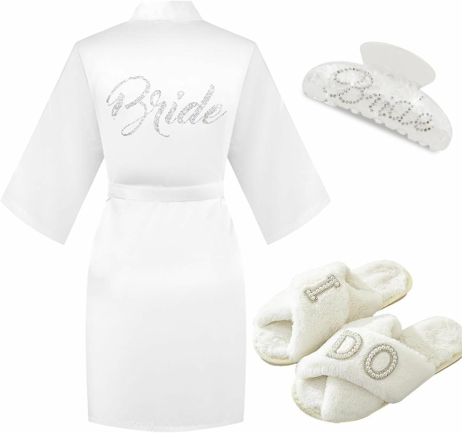 Generic Bride To Be Gift Set, I Do Bride Slide Slippers, Bride Robe Hair Claw Bride Patch Mrs Cosmetic Bag Bangle Earrings Necklace Jewelry Sets