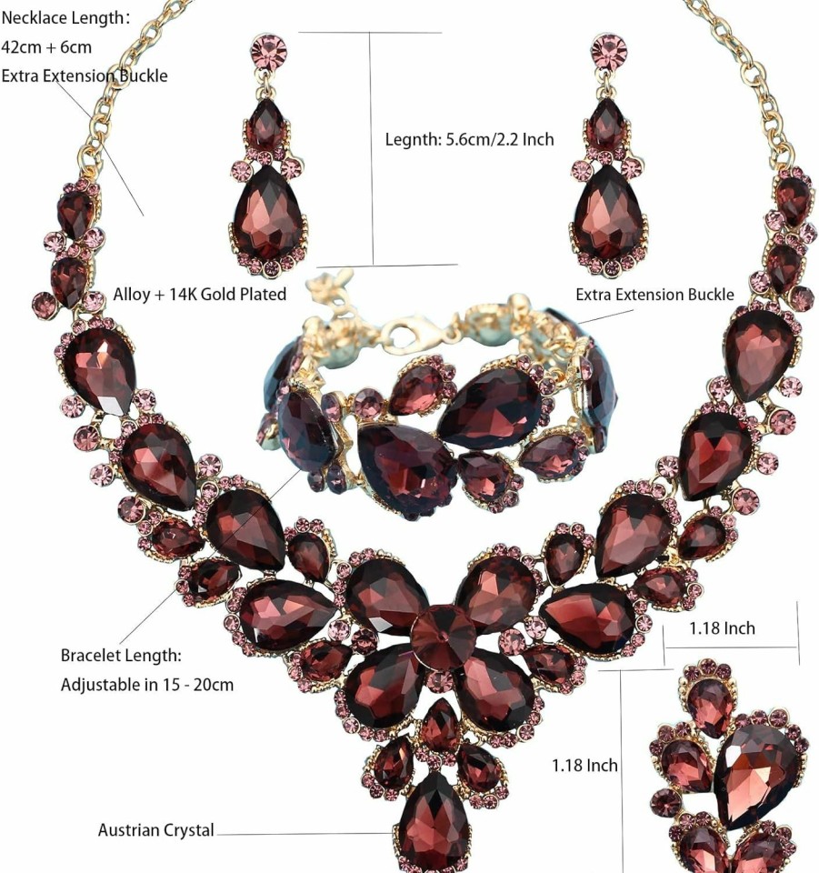 QYJ Qyj Women'S Wedding Bridal Austrian Crystal Glass Teardrop Statement Necklace Dangle Earrings Bracelet Ring Wedding Party Jewelry Set For Bridal Bridesmaid Jewelry Sets