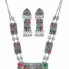 Jewel India Indian Antique Silver Oxidized Polish Afghani Tribal Gypsy Boho Ghungroo Bells Statement Kutchi Tassel Big Pendant Long Chain Necklace Earrings Jewelry Women Multi Jewelry Sets